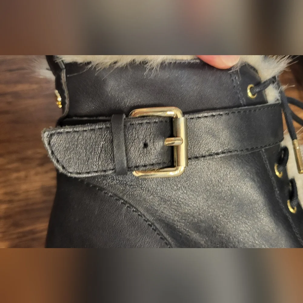 Kate Spade New York Black Tay Wedge Bootie Buckle Accent Side Zip Size 7.5